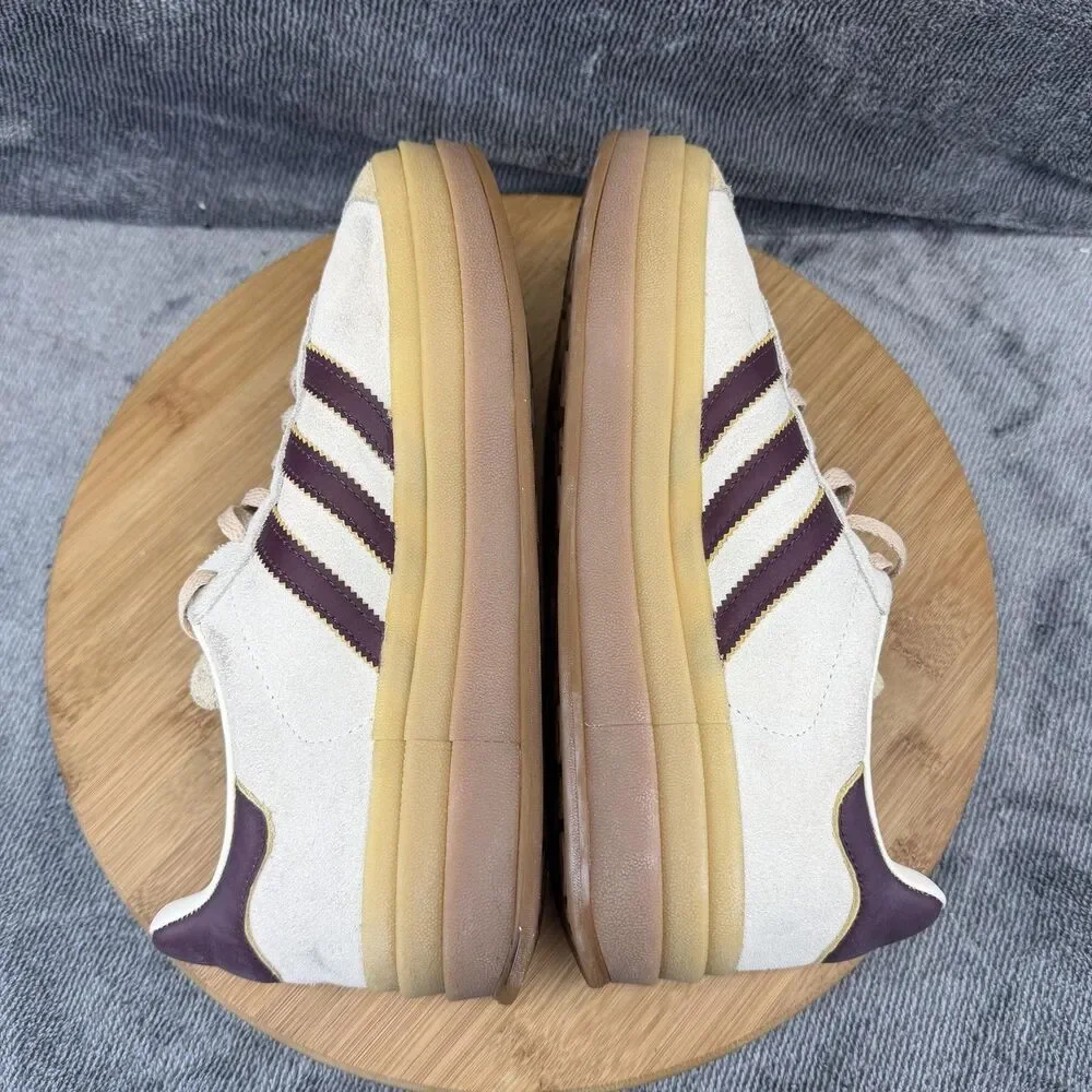 Adidas Gazelle Shoes Womens Size 7.5 Beige Purple Suede Platform Sneakers